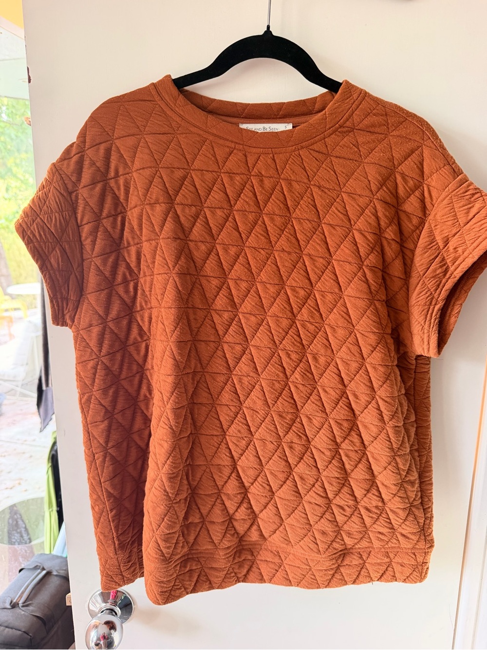 Women's Quilted Short-Sleeve Top in Rust Orange